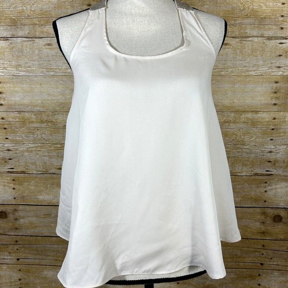 Lauren Conrad Womens Beaded T Back w/Bow Tank Top Size XS Cream Pink Tint - Picture 1 of 8